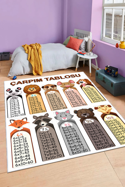 CENTER AVM Çarpım Tablosu Desenli Çocuk Odası Halısı Leke Tutmaz Makinede Yıkanabilir Kaymaz Taban Halı