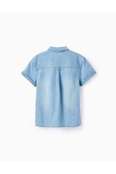 Ziddy Short Sleeve Shirt in Cotton Denim for Boys, Blue