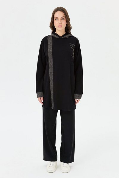 Esswaap Mesh Hood Detailed Tunic Black