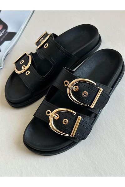 Zuum Γυναικείες παντόφλες Soffo Buckle - Μαύρο δέρμα