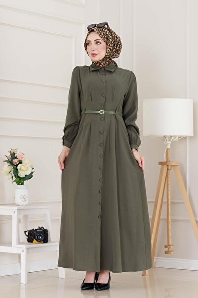 Sevitli فستان تينسل بحزام - كاكي