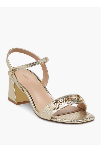 Celeste Women's Metal Accent Sandals with Buckle Closure and Block Heels