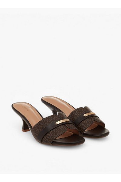 Celeste Women's Monogram Detail Slip-On Sandals with Kitten Heels