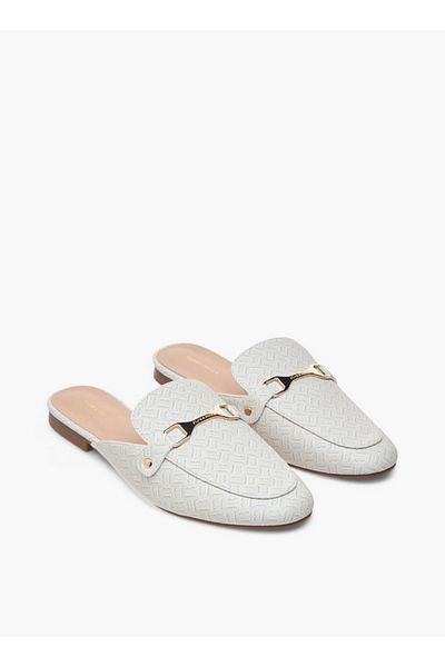 Flora Bella by Shoexpress Monogram Print Slip-On Mules with Metal Accent