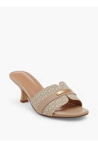 Celeste Women's Monogram Detail Slip-On Sandals with Kitten Heels