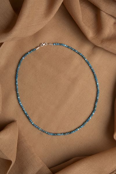 OSMANLI DEĞERLİ TAŞ Certified Apatite 3-4 mm Faceted Cut Natural Stone Necklace