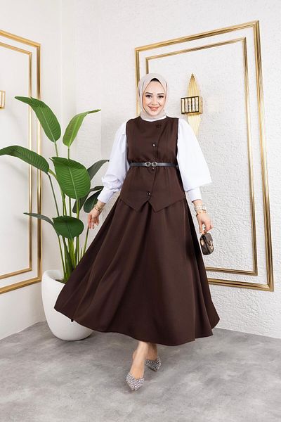 HARMAN BUTİK Women's Belted Vest-Skirt 2-Piece Hürem Suit