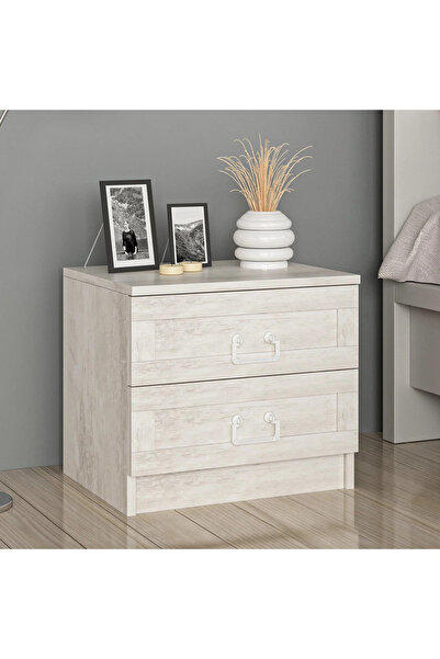 Furnitime İskandinav Komodin - Eskitme Beyaz