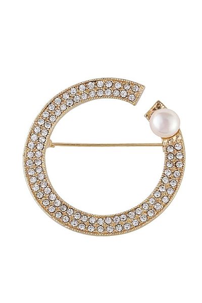 PUFO Broșă elegantă pentru femei, Elegant Circle, model cu pietricele, auriu