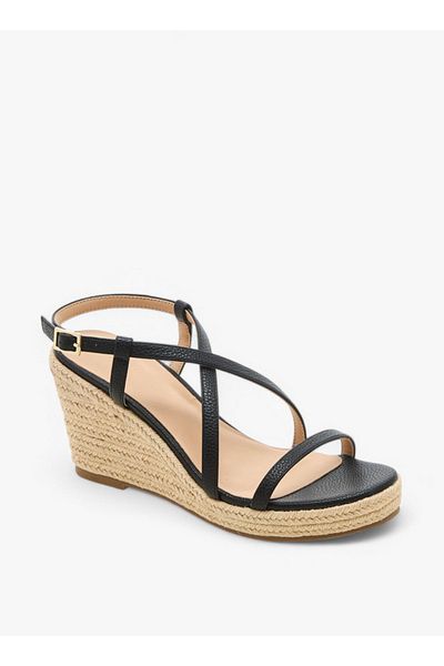 Flora Bella by Shoexpress Textured Cross Strap Wedge Heel Sandals with Buckle Closure