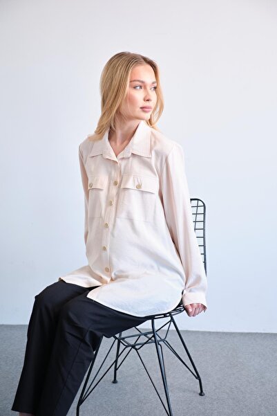 BUSA Hamile Önden Cepli Modal Gömlek KREM