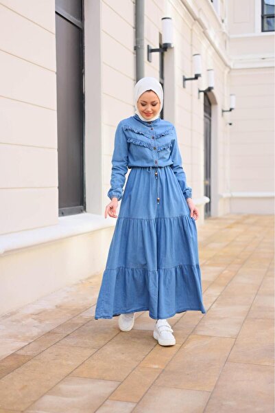 HARMAN BUTİK KADIN FIR FIRLI DENİM KOT ELBİSE