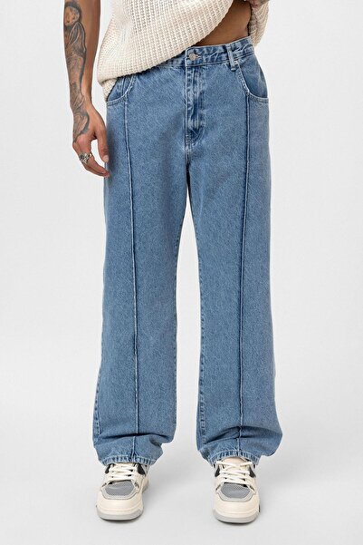 VAMOSCLO Relaxed Fit Jean with Stitching Detail Light Blue Melange