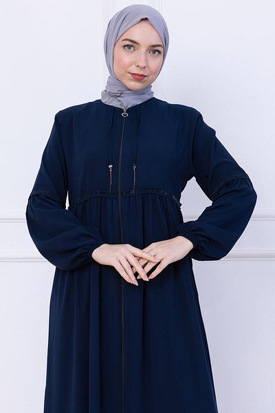 hafsamina Shirred Stone Ferace Navy Blue Hm2732
