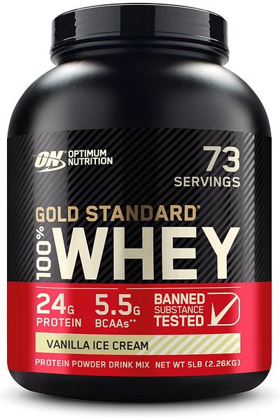 Optimum Nutrition Gold Standard 100% Whey Protein, Vanilla Ice Cream, 5 LB