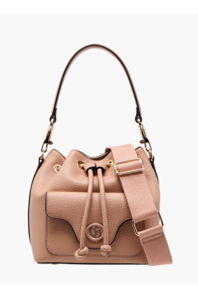 Celeste Textured Bucket Bag with Drawstring Closure and Adjustable Strap - W 11 x H 20.5 x D 19 cm