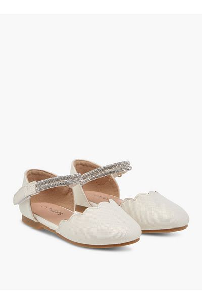 Juniors Scallop Detail Ballerina Shoes with Hook and Loop Closure