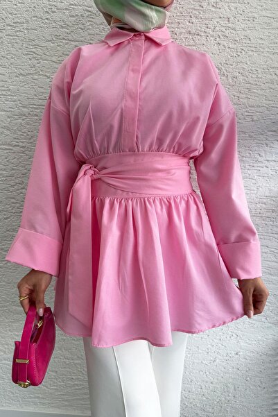 MELEK ARAZ Τούνικ Ποπλίνα με ζώνη μέσης-Ροζ