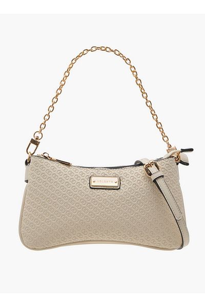 Celeste Monogram Embossed Crossbody Bag with Zip Closure and Chain Strap