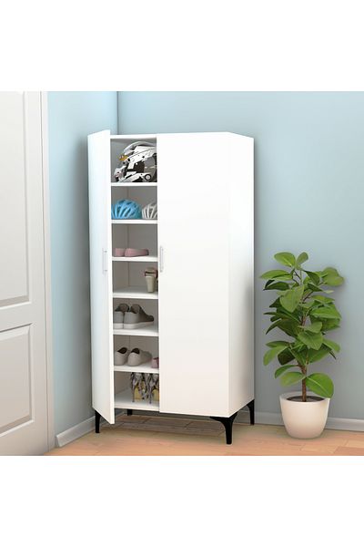 Mahmayi Modern Tall Shoe Cabinet 7 Shelves, Perfect for Entryways Solution for Shoe Collection