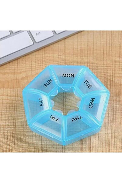 PUFO Round box for organizing medicines, vitamins or supplements for a week, Pufo Pill, 9 cm, blue