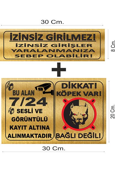 sıradışıhediyem Set of 2 Attention Dog - Camera Warning Sign and Trespassing Warning Sign Metal