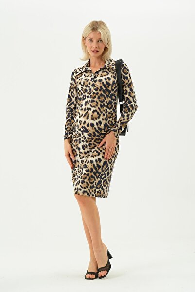 BUSA Trudnička haljina za stomak, deo Naborano, srednja veličina Sa leopard d...