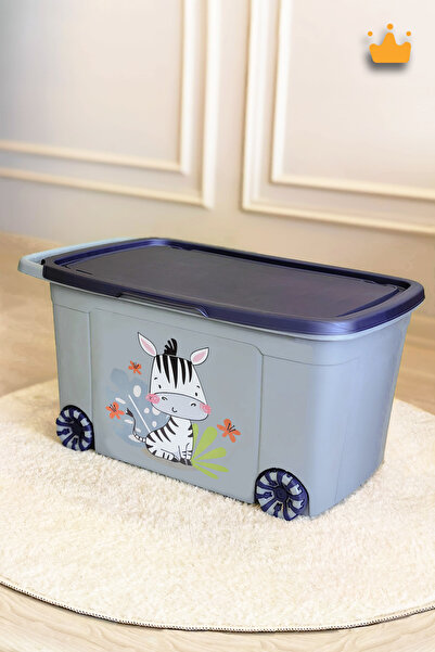 Babyhola 50Lt Tekerlekli Oyuncak Eşya Saklama Kutusu Sepeti Çocuk Odası Organizer Mavi 70x40x35cm