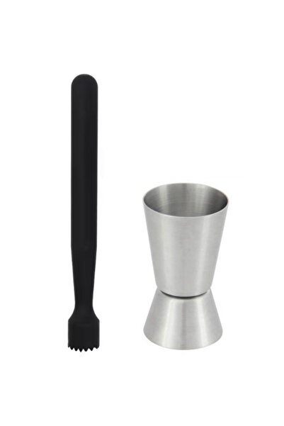 adin tasarım Mojito Tokmağı Siyah 20.7 cm ve Jigger 2/4 cl Tokmak Bar Tokmağı Kokteyl Jigger Ölçek 20/40 ml