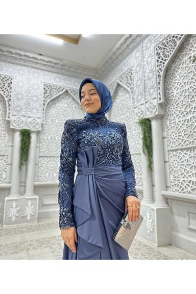 Kenzel Embroidered Long Sleeve Hijab Evening Dress