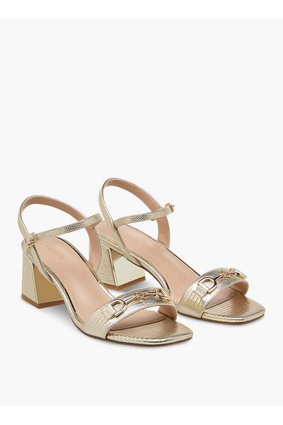 Celeste Women's Metal Accent Sandals with Buckle Closure and Block Heels