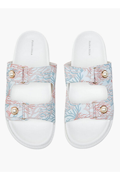 Flora Bella by Shoexpress Printed Pearl Embellished Slip-On Flat Sandals