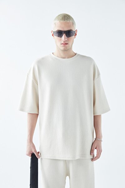 VAMOSCLO Oversize Basic Knitwear Tracksuit Set Kemik