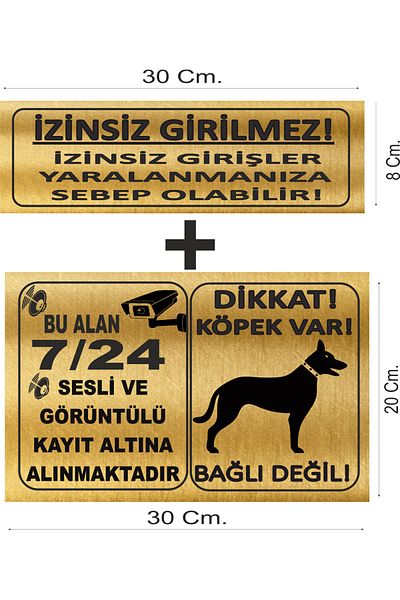 sıradışıhediyem Set of 2 Attention Dog - Camera Warning Sign and Trespassing Warning Sign Metal