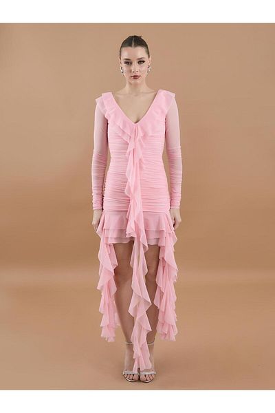 Juste Frilly Flounce Mini Tulle Dress Powder