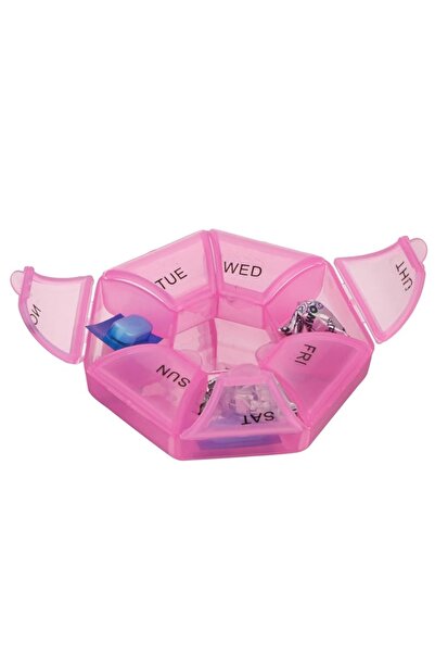 PUFO Round box for organizing medicines, vitamins or supplements for a week, Pufo Pill, 9 cm, pink