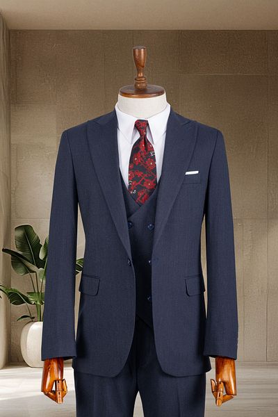 Sergio Ferraro Navy Blue Slim Fit Italian Style Men's Suit- Jacket Vest Pants Set