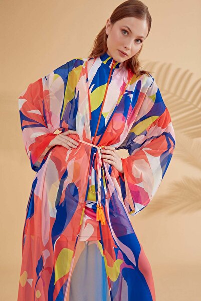 Marina Desenli Renkli Kimono Kaftan P2330