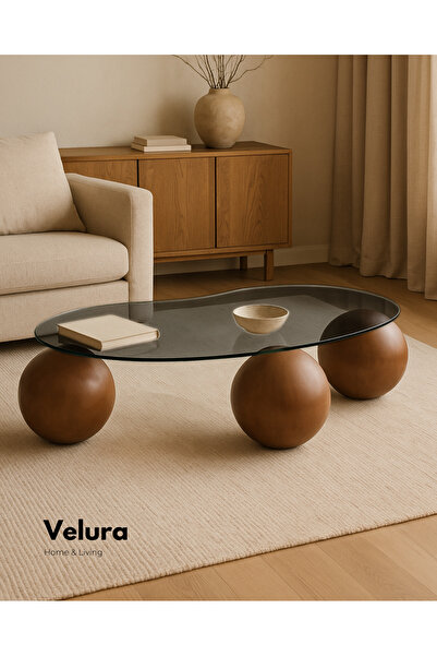 Velura Home & Living Modern Orta Sehpa & Küre-Top Sehpa & Ahşap Sehpa