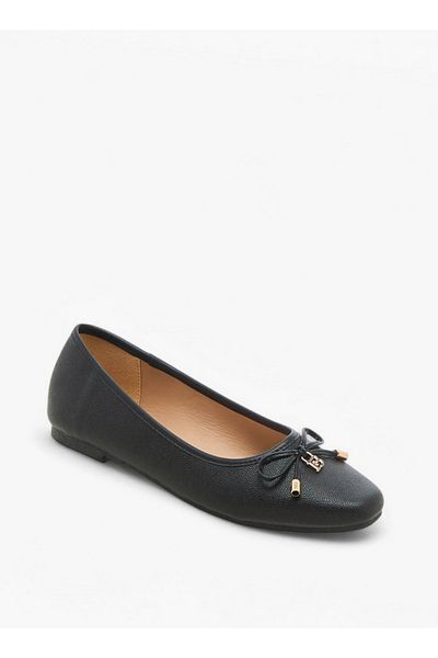 Flora Bella by Shoexpress Textured Slip-On Ballerina Shoes with Bow Detail