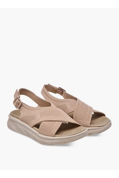 Flora Bella by Shoexpress Textured Cross Strap Sandals with Buckle Closure