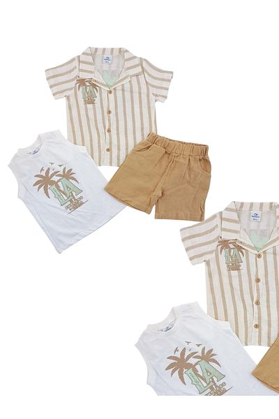 Biberon Çocuk Giyim Evil Eye Muslin Striped Shirt Shorts T-Shirt Suit Full Mold