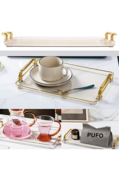 PUFO Elegant decorative tray for serving appetizers, cakes, fruits, with round handles, 36 cm