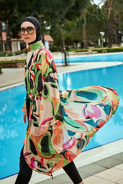 Marina Green Patterned Kimono Kaftan - P2414