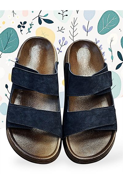 KAFKASLAR AYAKKABI Black Brown Orthopedic Soft Men's Father Slippers with Velvet Detail