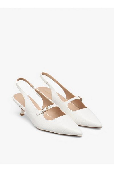 Flora Bella by Shoexpress Textured Slip-On Pointed Toe Shoes with Kitten Heels