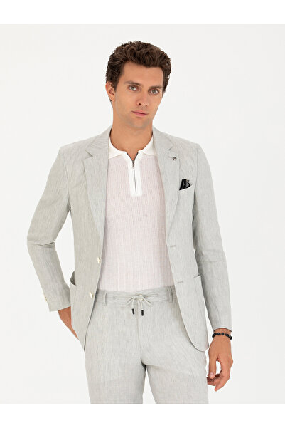 Cacharel Açık Gri Slim Fit %100 Keten Ceket 50268891-VR001