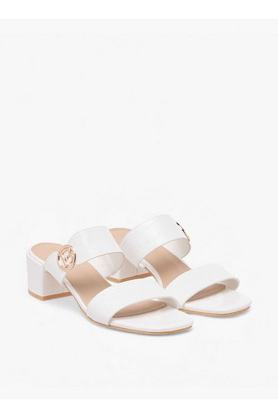 Flora Bella by Shoexpress Monogram Accent Blocked Heel Slip-On Sandals