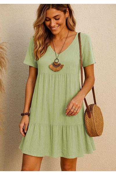 Little Visqon Women's Short Sleeve V-Neck Ruffle Wrap Dress