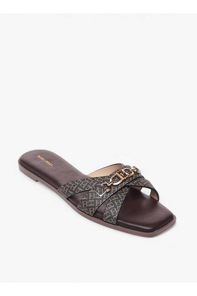 Flora Bella by Shoexpress Monogram Print Cross Strap Slip-On Flat Sandals